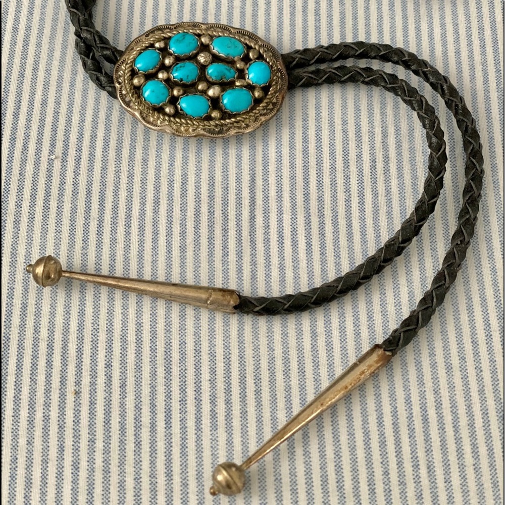 Men's Turquoise Tie Native American Silver Jewelry
